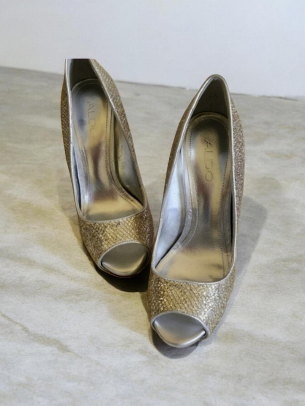 ALDO Gold Glitter Peep Toe Stiletto Pumps - Size Eur 37 U.s. 6.5